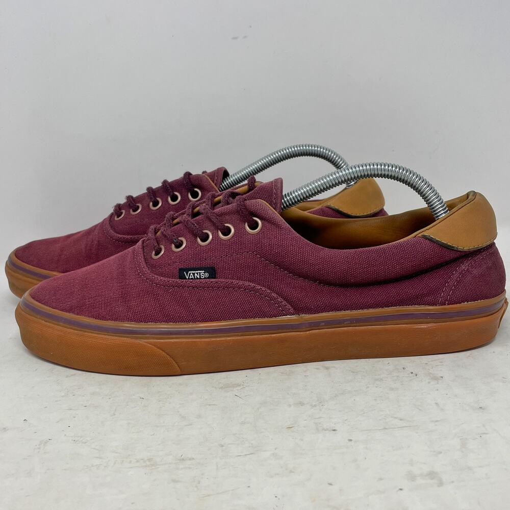 Vans Burgundy Canvas Low Lace-Up Skate Shoes Gum Soles Mens 11 Leather